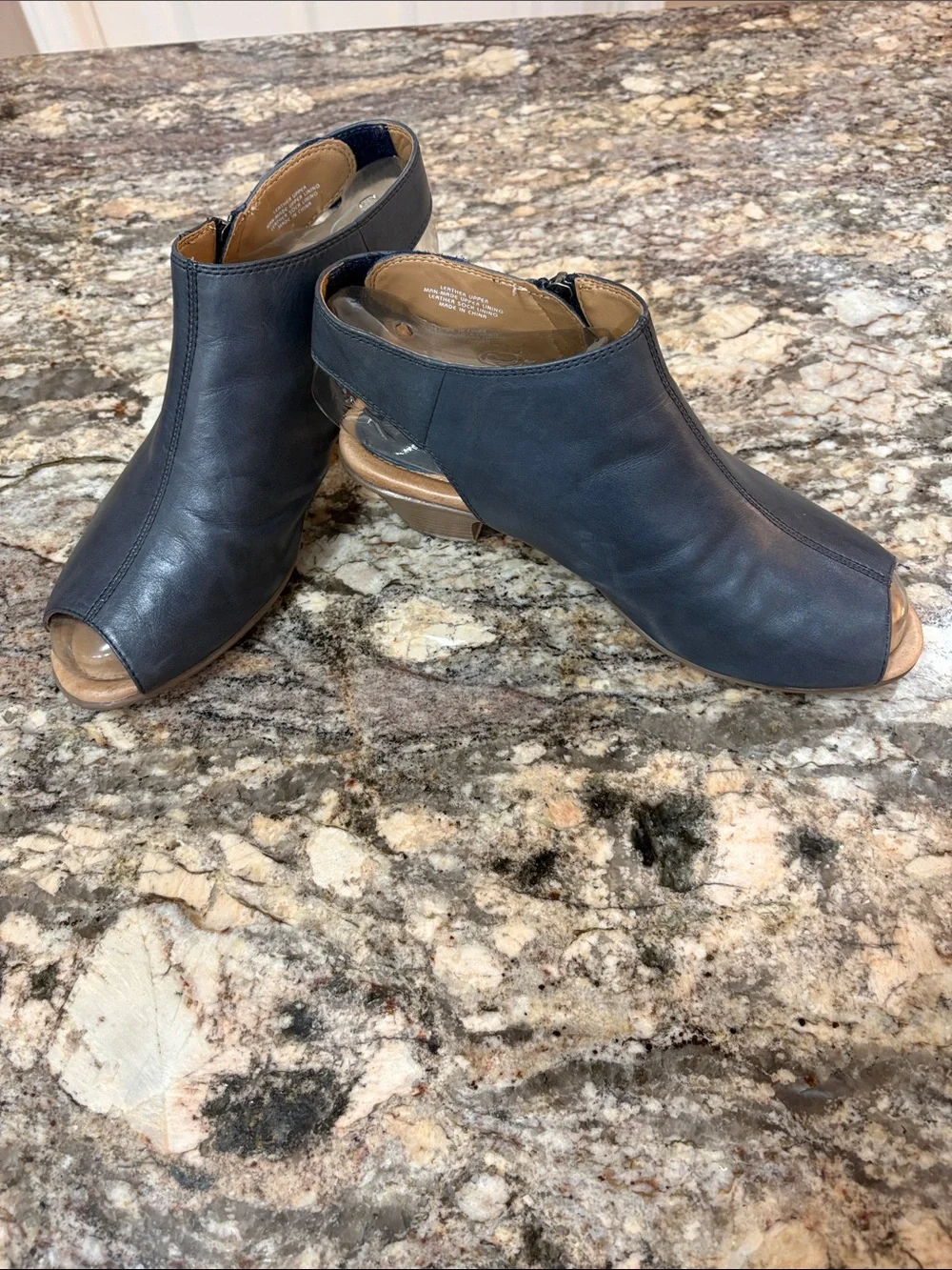 Earth Women's Navy Peep-Toe Leather Booties